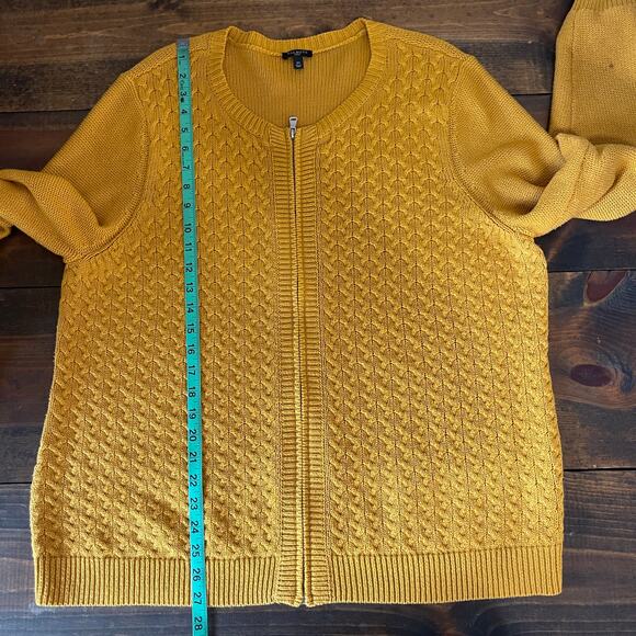 Talbots Wool Cashmere Mustard Yellow Full Zip Cable Knit Cardigan Women's 2X - Picture 8 of 9